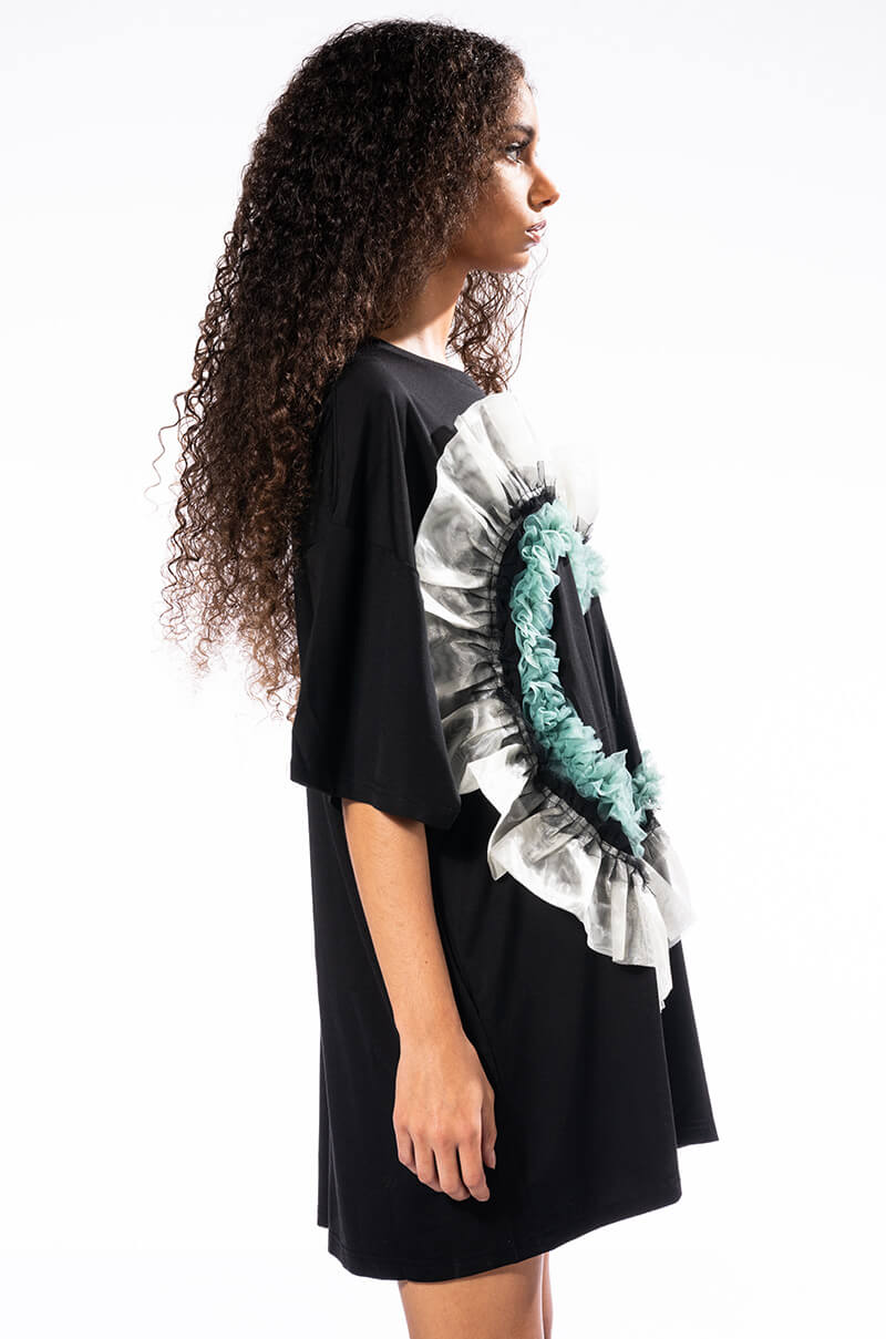 HEART RUFFLE DRESS MINI DRESS
