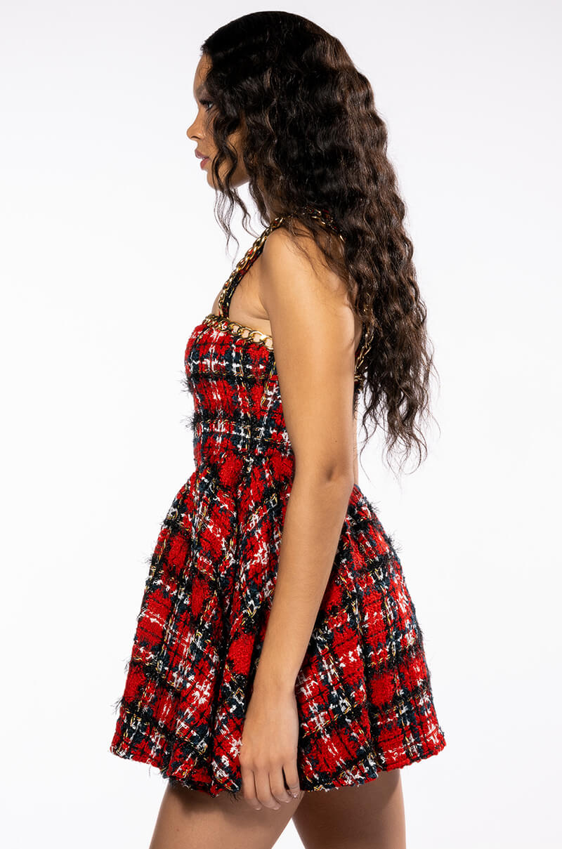 HEARTBREAK PRINCESS CHAIN TRIM SLEEVELESS MINI DRESS
