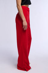 HEATED FLARE LEG SPLIT HEM STRETCH WOVEN TROUSER