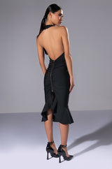 HEIRESS SLEEVELESS PEPLUM DRESS IN BLACK
