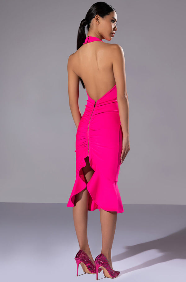 HEIRESS SLEEVELESS PEPLUM DRESS IN PINK