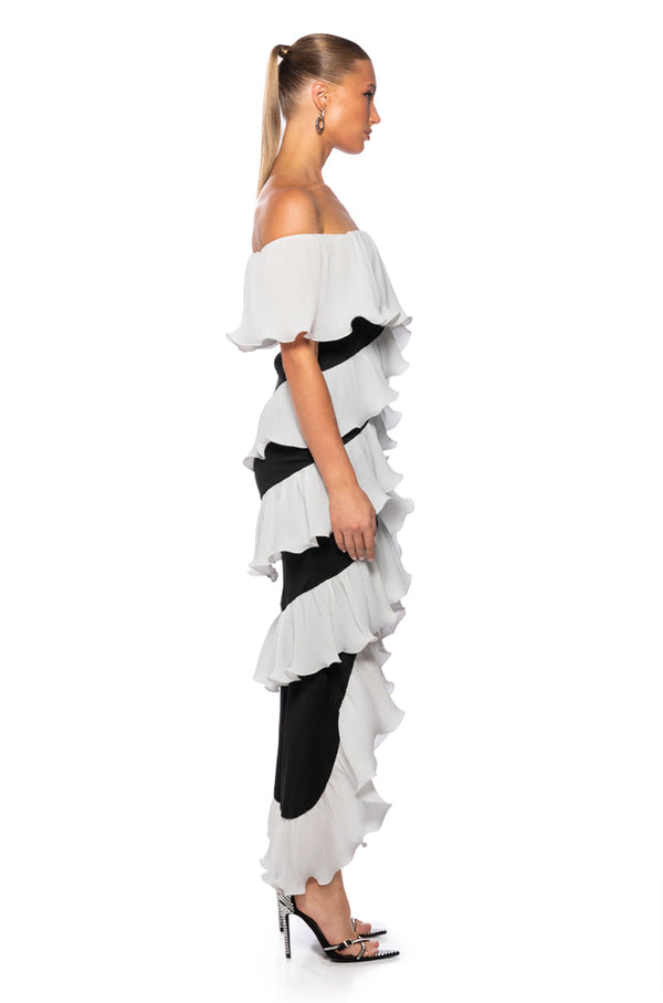 HELLO SENORITA RUFLLED MIDI DRESS