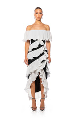HELLO SENORITA RUFLLED MIDI DRESS