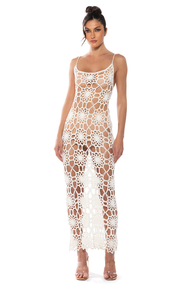 LANA CROCHET HALTER NECK MIDI DRESS