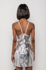 HERE FOR IT METALLIC SKIRT MINI DRESS