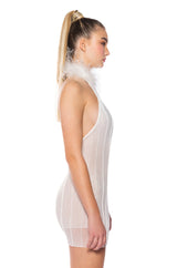 HERE TO PARTY FEATHER MINI DRESS