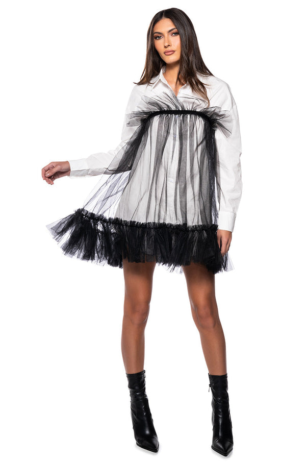 HE'S A TULLE POPLIN MINI DRESS