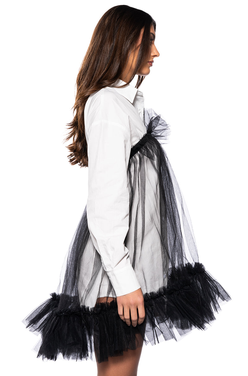 HE'S A TULLE POPLIN MINI DRESS