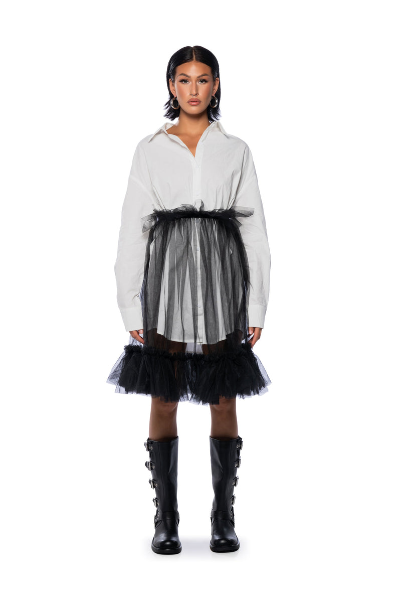 HE'S A TULLE POPLIN MINI DRESS