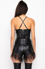 HEY, MA FAUX LEATHER BODYSUIT
