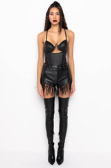 HEY, MA FAUX LEATHER BODYSUIT