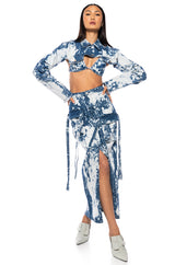 HEY NOW ACID WASH CARGO DENIM MAXI SKIRT