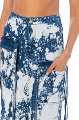 HEY NOW ACID WASH CARGO DENIM MAXI SKIRT