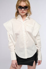 HIGH POINTED SHOULDER BUTTON DOWN POPLIN SHIRT