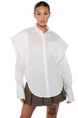 HIGH POINTED SHOULDER BUTTON DOWN POPLIN SHIRT