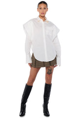 HIGH POINTED SHOULDER BUTTON DOWN POPLIN SHIRT