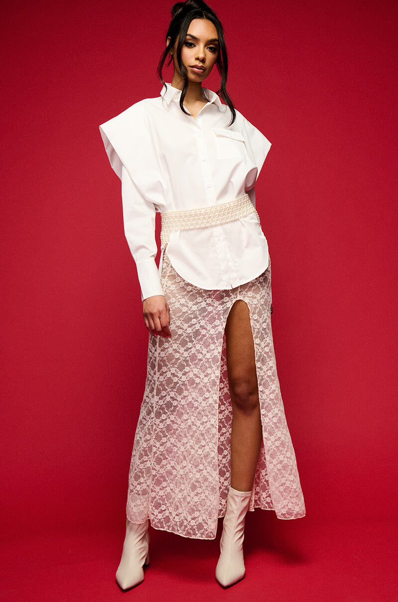HIGH POINTED SHOULDER BUTTON DOWN POPLIN SHIRT