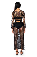 HINT OF SPARKLE CROCHET MAXI DRESS IN BLACK