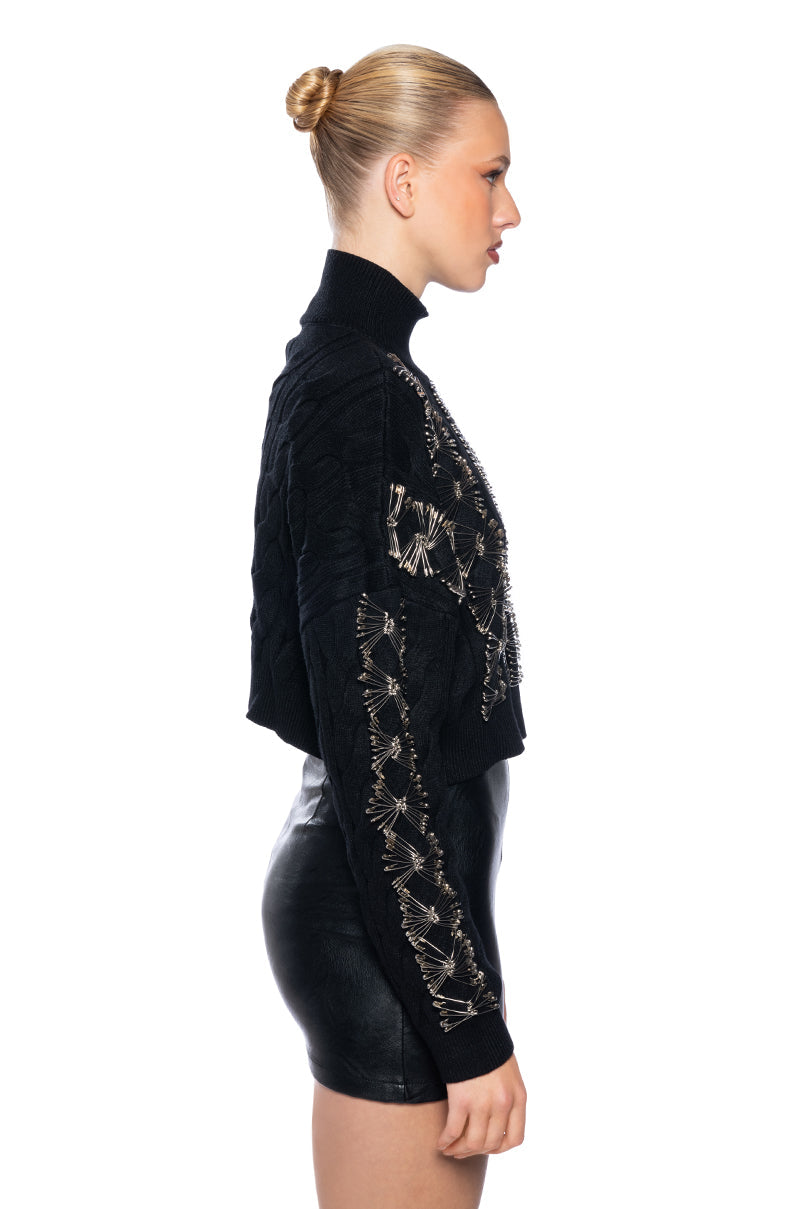 HIS LOSS SAFETY PIN DETAIL CROPPED SWEATER
