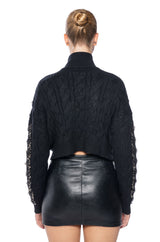 HIS LOSS SAFETY PIN DETAIL CROPPED SWEATER