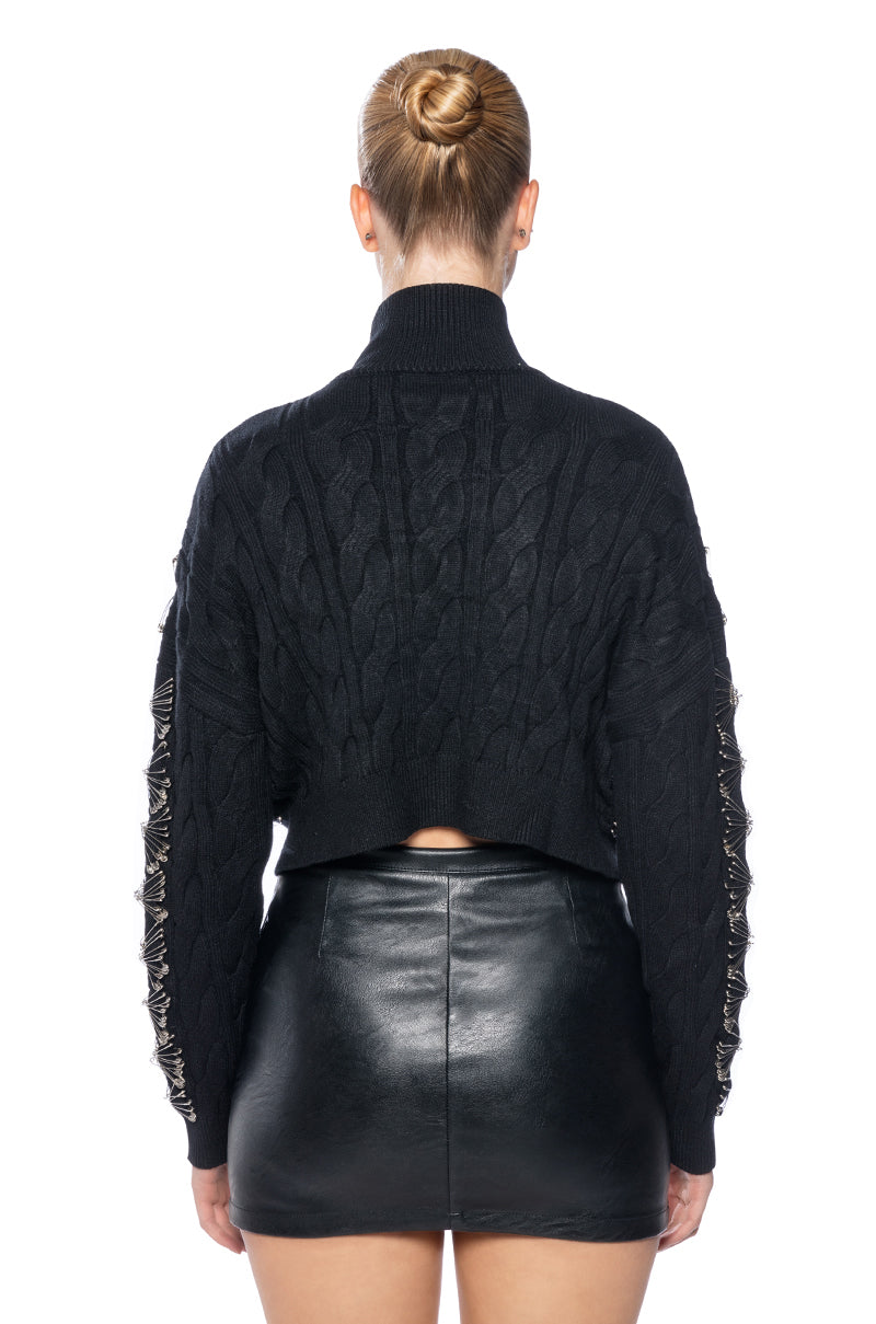 HIS LOSS SAFETY PIN DETAIL CROPPED SWEATER