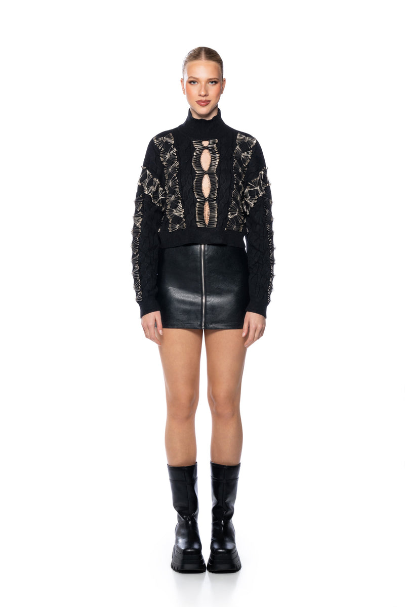 HIS LOSS SAFETY PIN DETAIL CROPPED SWEATER