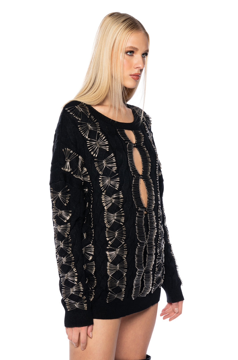 HIS LOSS SAFETY PIN DETAIL SWEATER