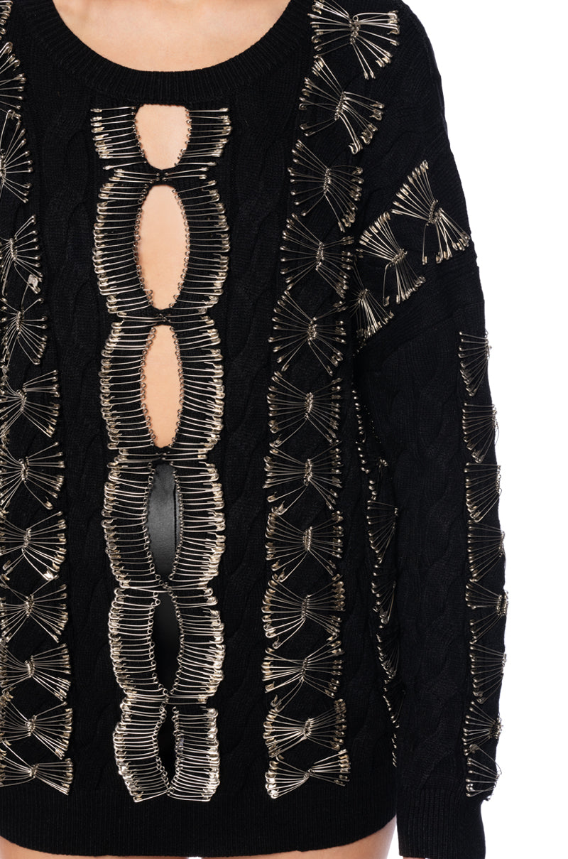 HIS LOSS SAFETY PIN DETAIL SWEATER