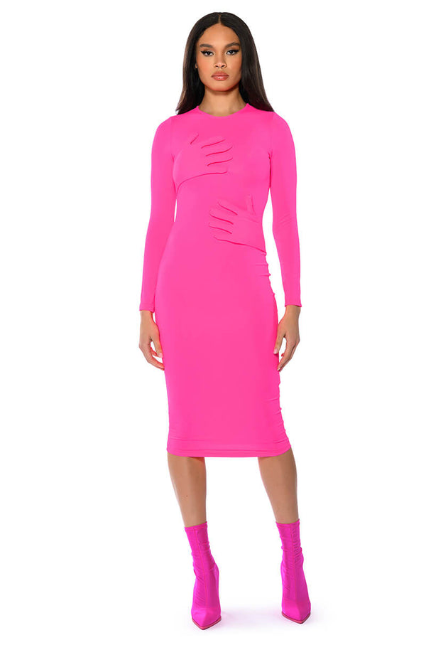 HOLD ON BODYCON LONG SLEEVE MIDI DRESS