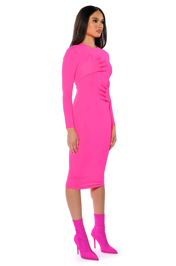 HOLD ON BODYCON LONG SLEEVE MIDI DRESS