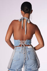 HOLLABACK GIRL HALTER NECK DENIM CORSET