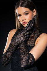HOLLY STRETCH LACE FEATHER TRIM MINI DRESS WITH GLOVES