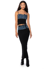 HOLLYWOOD DREAMS DENIM AND COTTON TUBE TOP
