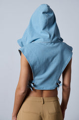 HOODED DENIM ZIP UP CUT OUT TOP