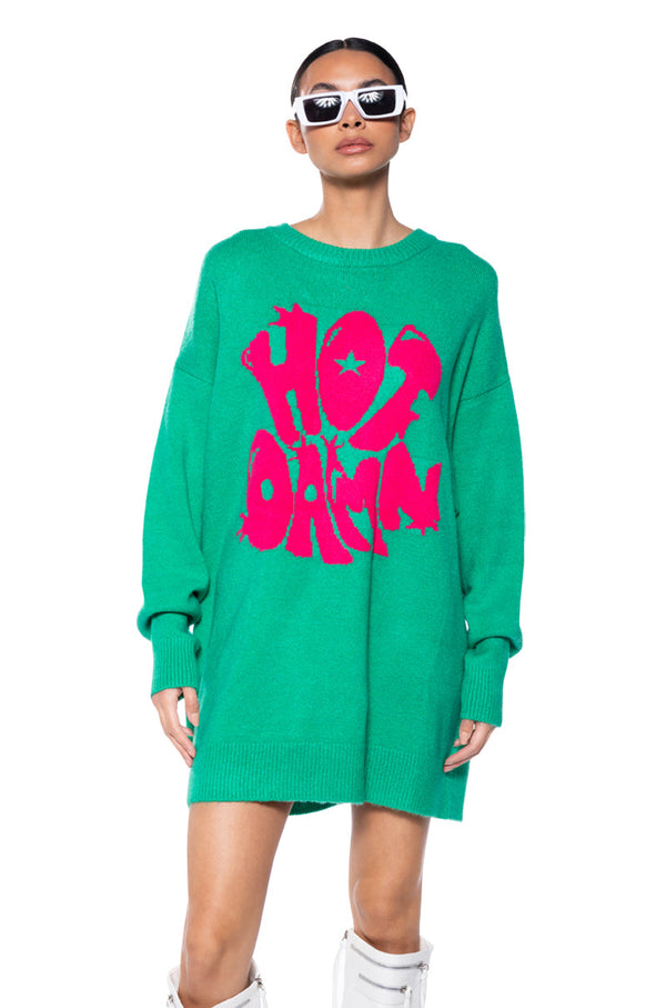 HOT DAMN LONG SLEEVE SWEATER DRESS