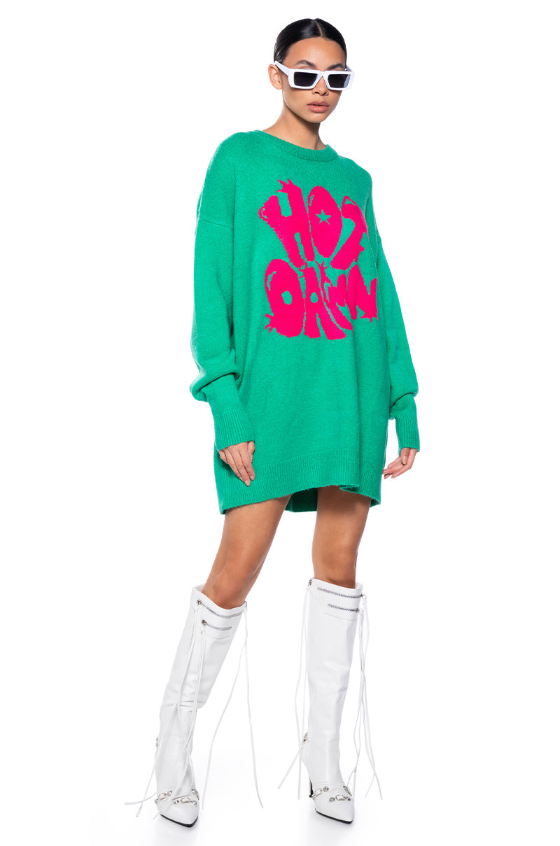 HOT DAMN LONG SLEEVE SWEATER DRESS