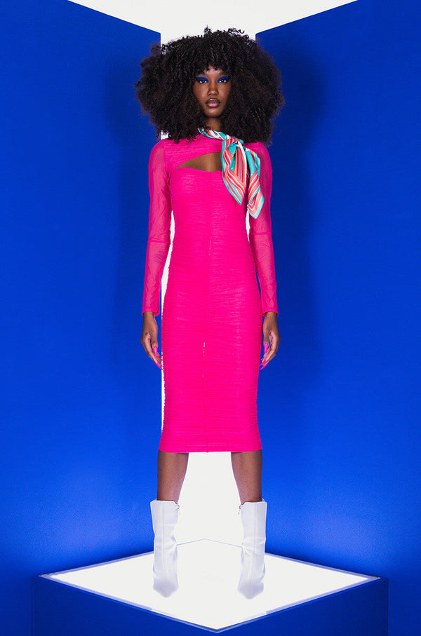 HOT GIRL RUCHED MIDI DRESS