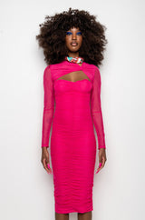 HOT GIRL RUCHED MIDI DRESS