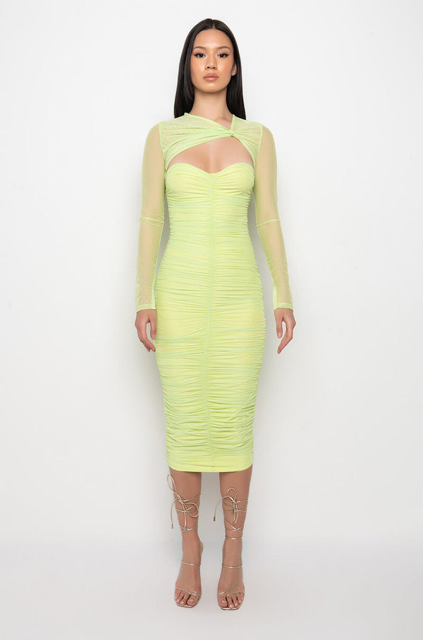 HOT GIRL RUCHED MIDI DRESS