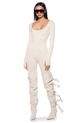 HOT GIRL WALK LONG SLEEVE CATSUIT IN CREAM