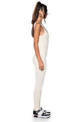 HOT GIRL WALK SLEEVELESS CATSUIT IN CREAM