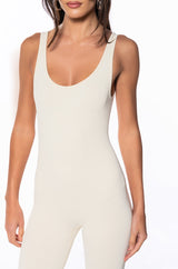 HOT GIRL WALK SLEEVELESS CATSUIT IN CREAM