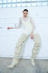 HOT GIRL WALK SLEEVELESS CATSUIT IN CREAM