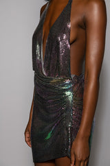 HOTNESS IRIDESCENT CHAINMAIL MINI DRESS