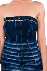 HOW'S THE VIEW STRAPLESS DENIM MINI DRESS