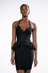 HUSTLER RUFFLE DETAIL BANDAGE MINI DRESS