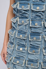 I GOT WHAT YOU NEED POCKET DENIM MINI DRESS