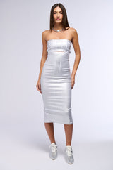 ICED OUT DENIM COATED MIDI DRESS