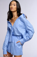 ICED OUT RHINESTONE STRIPE OFF THE SHOULDER POPLIN BLOUSE