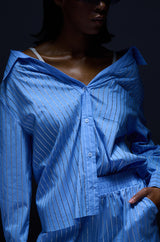 ICED OUT RHINESTONE STRIPE OFF THE SHOULDER POPLIN BLOUSE